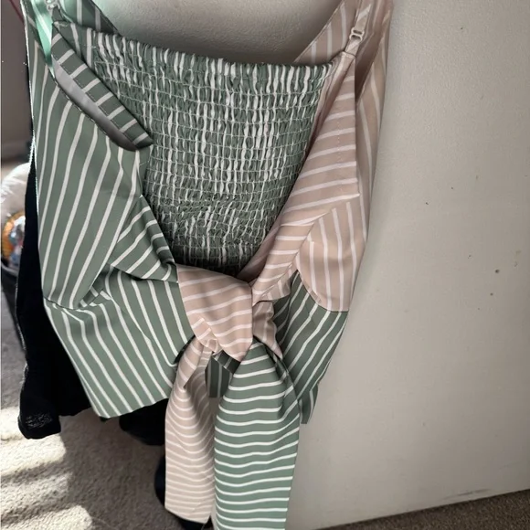 Anthropologie Mare Mare Mint and White Striped Wrap Blouse - Picture 5 of 5